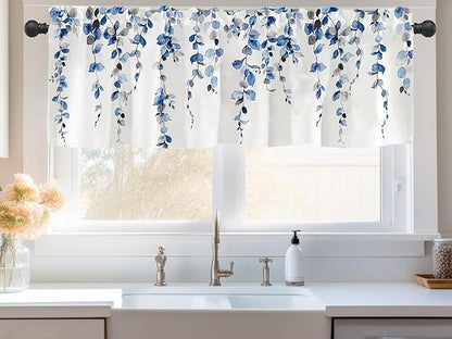 Watercolor Blue Leaves Window Valance - Image 2