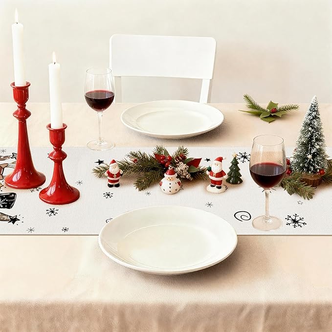 OTOSTAR Gnomes Snowman Elk Merry Christmas Table Runner, Xmas Seasonal Winter - Image 9