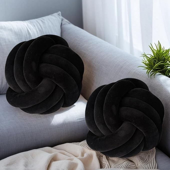 2 Pcs Knot Pillows, 8.7" Decorative Round Pillow Cushions by Wadser