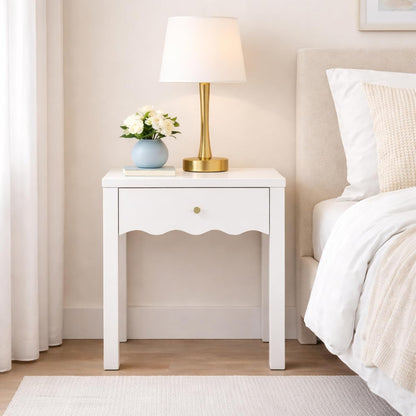 girls nightstand with drawer, cute scalloped bedside table, main product view