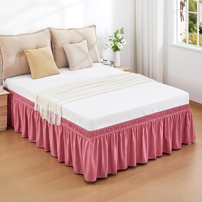 RIMELA Dusty Red Bed Skirt King Size 18 Inch Drop, Wrap Around Elastic Bedskirt - Image 2