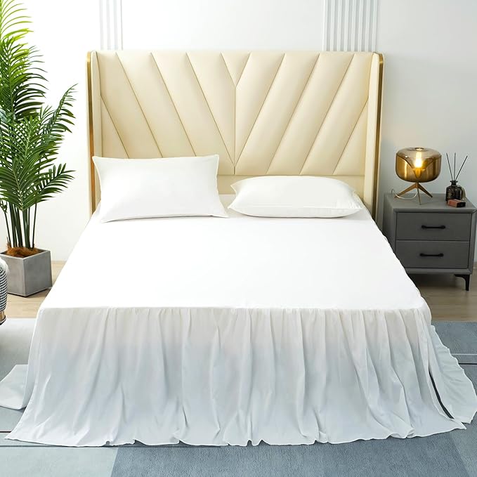 White Bed Skirt Queen Size Ruffled Bed Skirt by TSUTOMI
