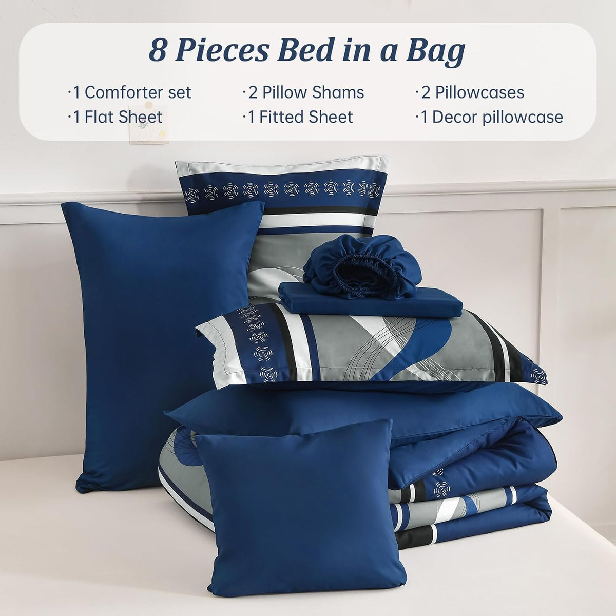 anibedding king size comforter set,navy blue boho bed showing dimensions