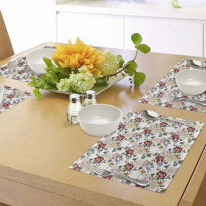 Ambesonne Shabby Flora Place Mats Set of 4, Summer Spring Season Buds Roses - Image 4