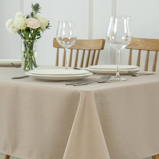 maxmill 2 Pack Rectangle 52 x 70 Inch Natural Slubby Textured Tablecloth - Image 3