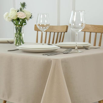 maxmill 2 Pack Rectangle 52 x 70 Inch Natural Slubby Textured Tablecloth - Image 3