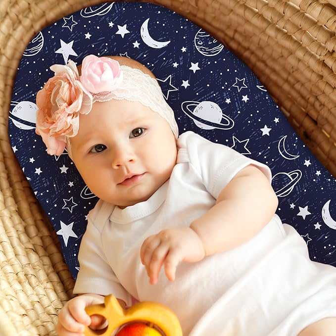Baby Bassinet Sheets Girl Boy, Fitted Bassinet Sheet Set 3 Pack Bassinet - Image 2