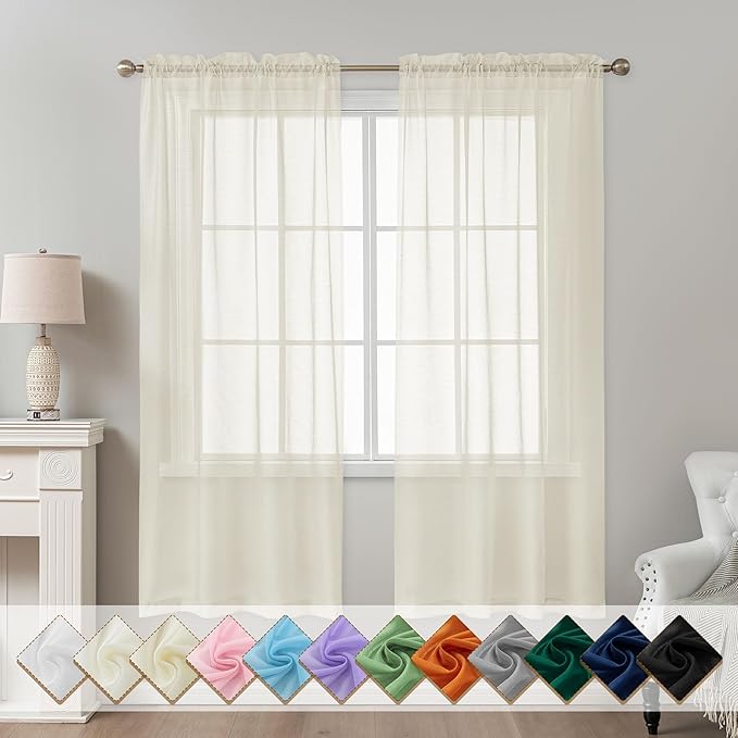 Natural Sheer Curtains 72 Inches Long, Privacy Semi Sheer Curtains by ABLUEN