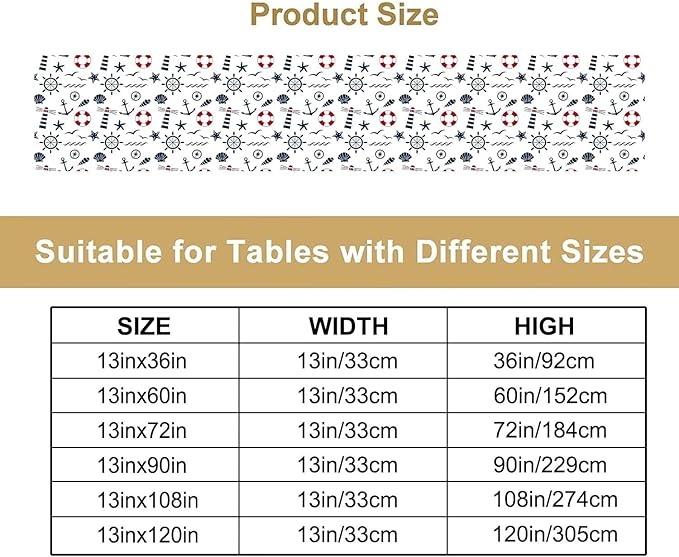 Nautical Lighthouse Table Runner, Anchors Waves and Organism Life Buoy Compass - Image 4