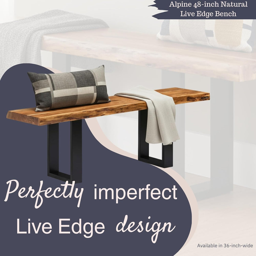 Alaterre Alpine Live Edge Solid Wood Rustic Entryway Bench, Natural, 48”