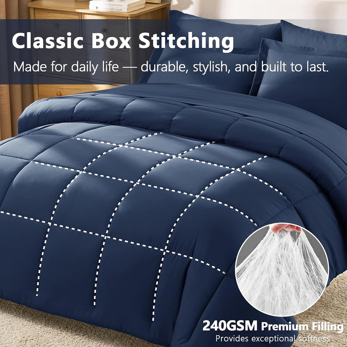 cozylux full size comforter sets, 7-piece bed in, side view
