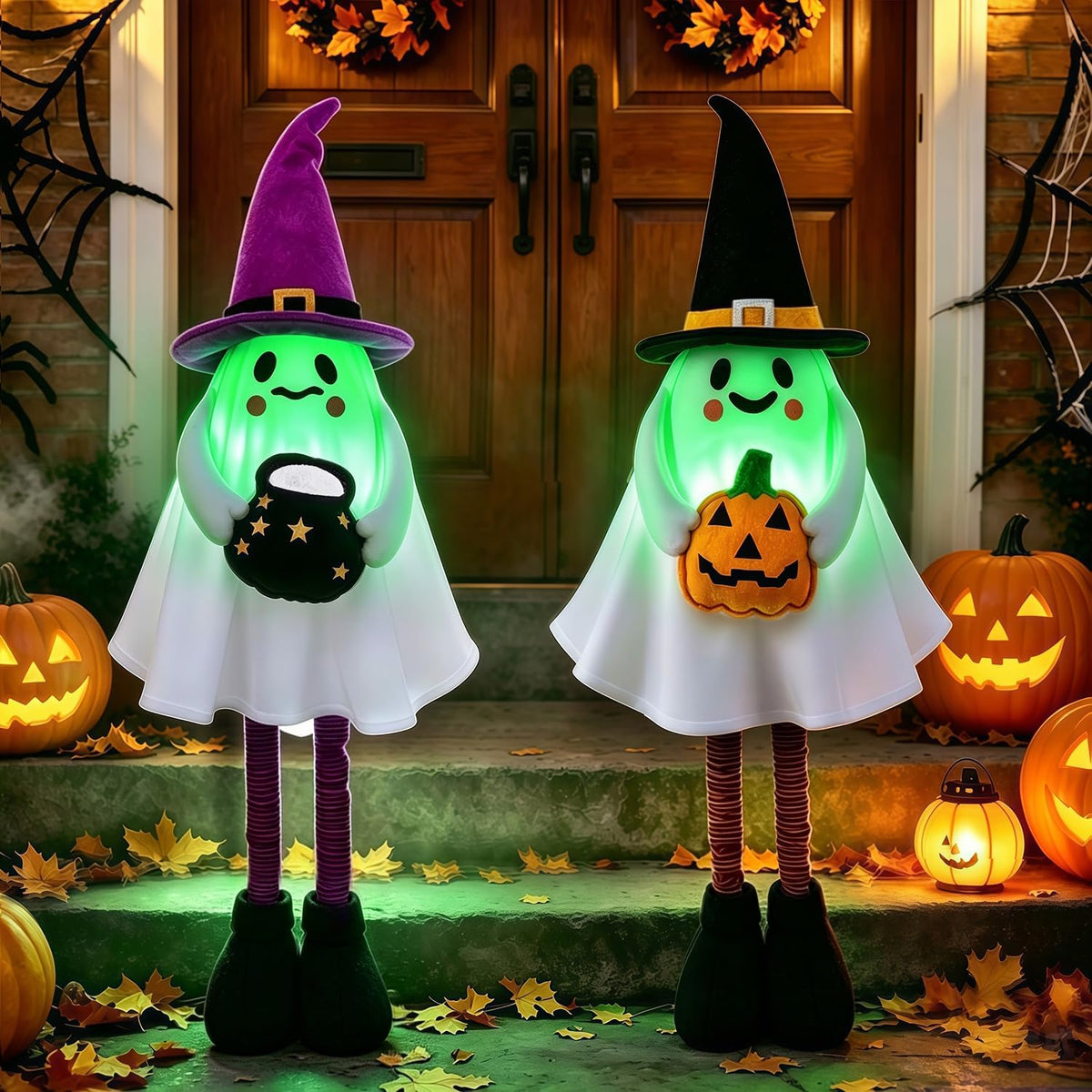 2 Pack Halloween Lighted Ghost Figurine with Stretchable Leg 21" to 30"