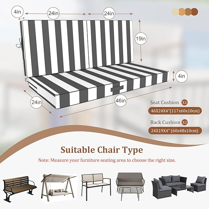 Outdoor Loveseat Cushions, 46x24 Outdoor Chair Cushions - Image 2
