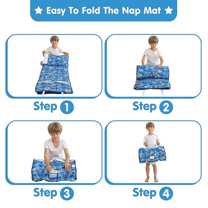 Viviland Toddler Kid Nap Mat for Preschool, Boys Blue Car Slumber Bag, Daycare - Image 5