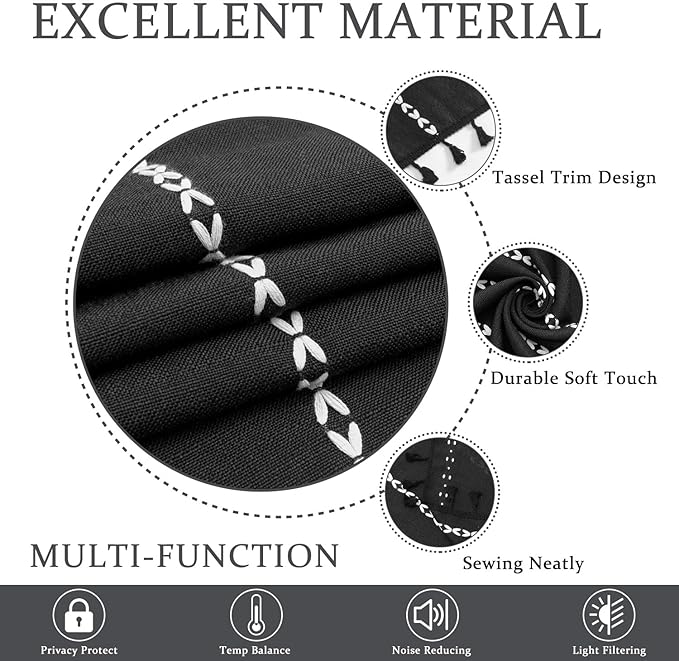 ColorBird Black Curtains Boho Drapes 84 Inches Long - Image 3