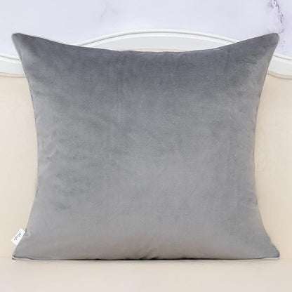 Alerfa 20 x 20 Inch Gray Silver Leather Patchwork Velvet & Polyester Cushion - Image 2