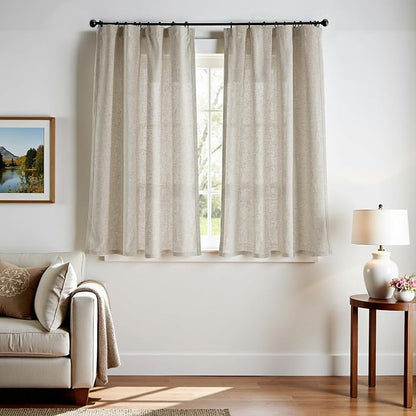 jinchan Oat Linen Blend Curtains 63 inch Length 2 Panels by JINCHAN