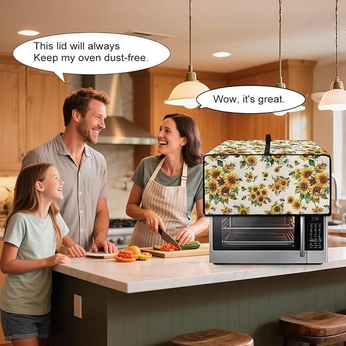 Sunflower Bee Print Toaster Oven Cover Dust-Proof Microwave Oven Cloth Cover - Image 4