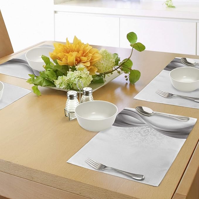 Ambesonne Grey Place Mats Set of 4, Wavy Vertical Curved Stripes - Image 4
