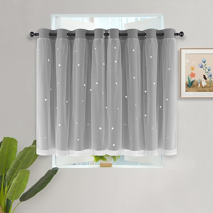 Kinryb Kids Blackout Curtains for Bedroom/Living Room/Classroom, Sheer Overlay - Image 2
