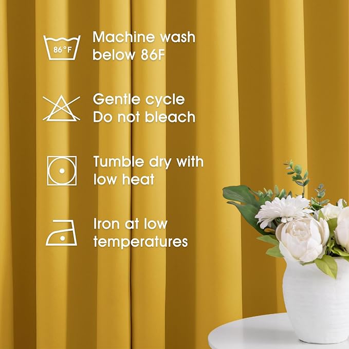HOMEIDEAS Blackout Curtains 52 X 84 Inch 2 Panels Mustard Yellow Room Darkening - Image 2