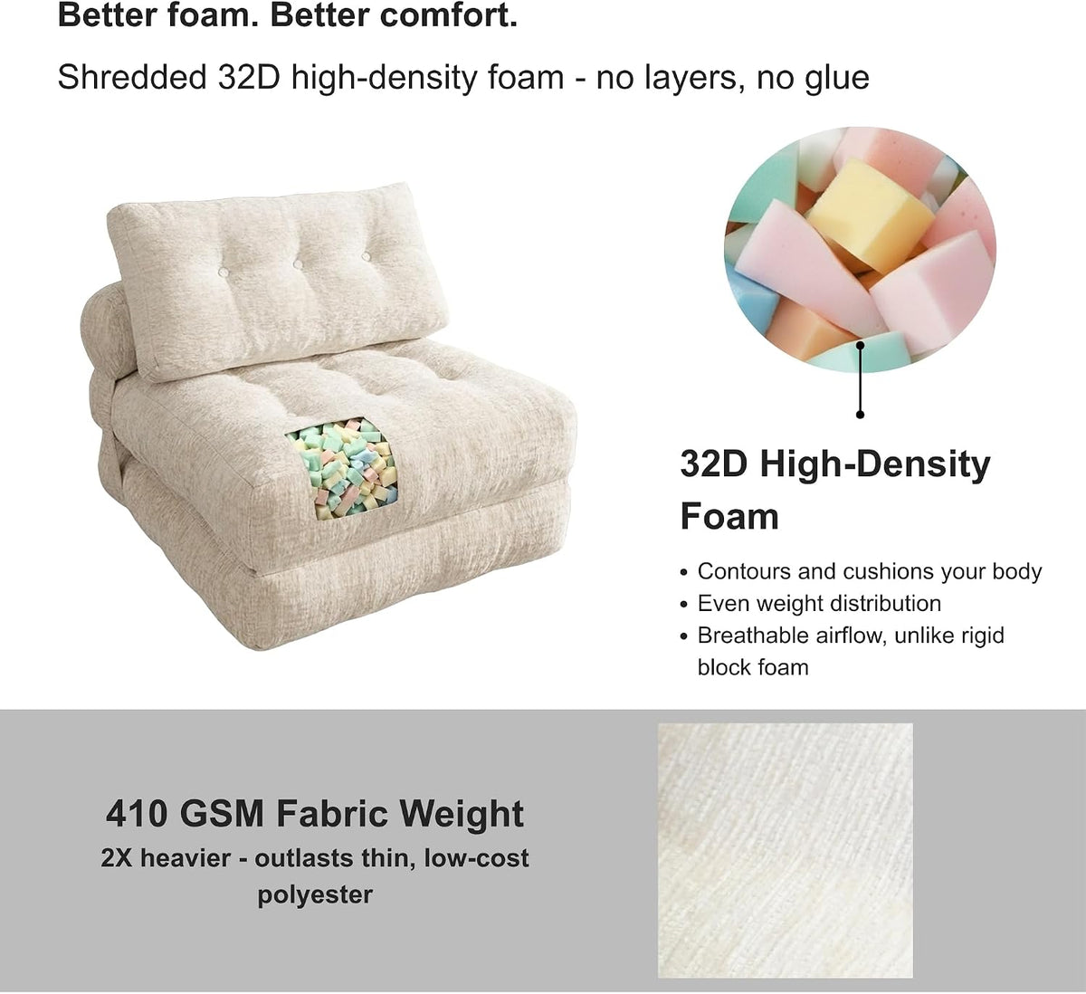 · redearth · boneless folding sofa bed floor, side view