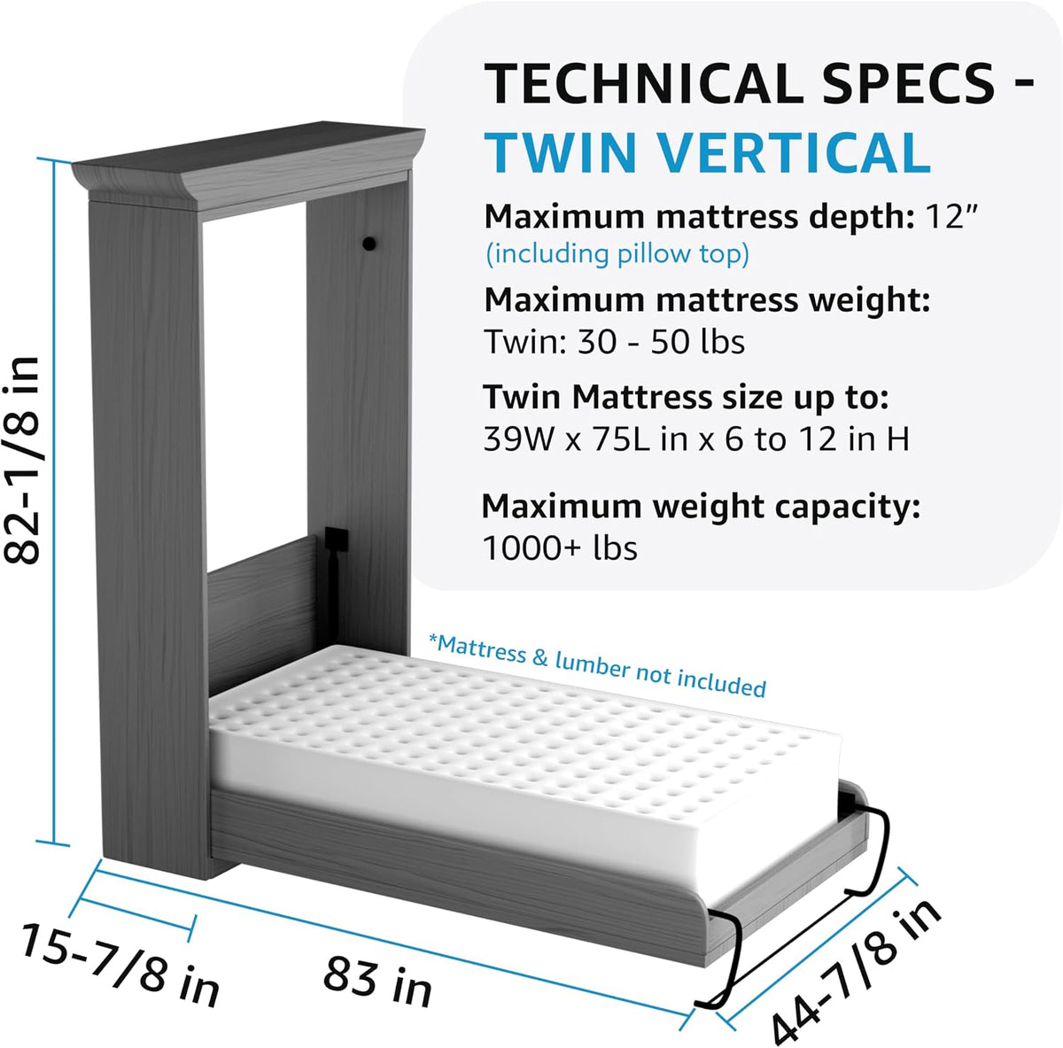 create-a-bed adjustable twin size deluxe murphy bed kit shown in use