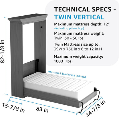 create-a-bed adjustable twin size deluxe murphy bed kit shown in use