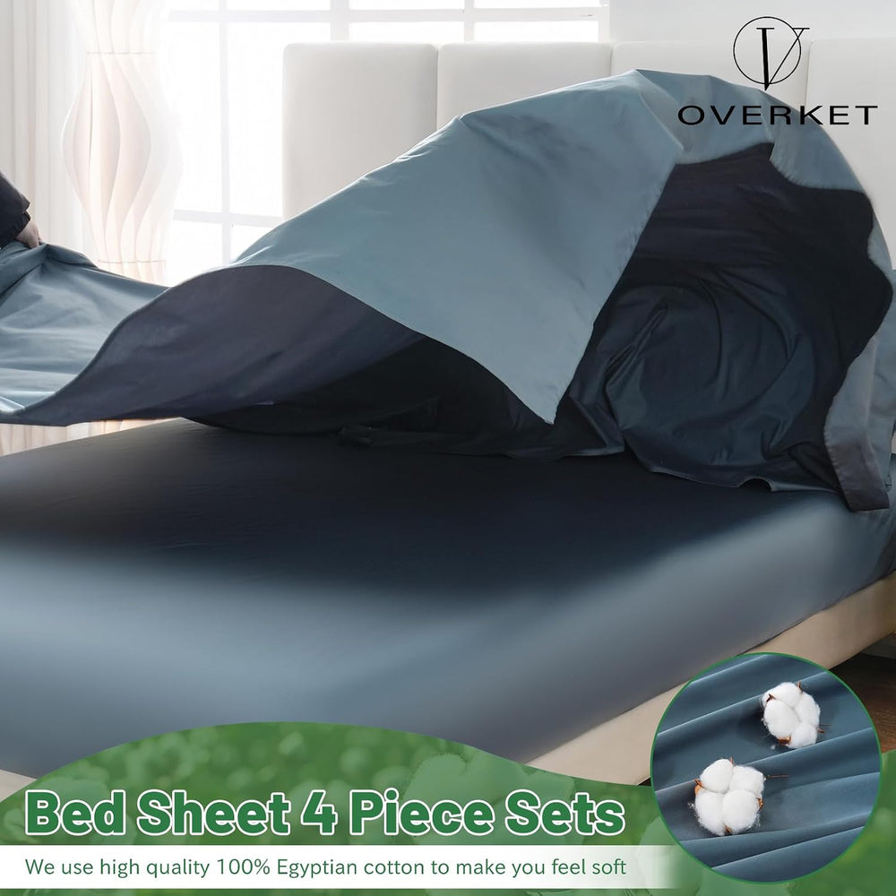 Egyptian Cotton Sheets Full Size 4PCS 1000 Thread Count Sateen Weave Soft Bre...