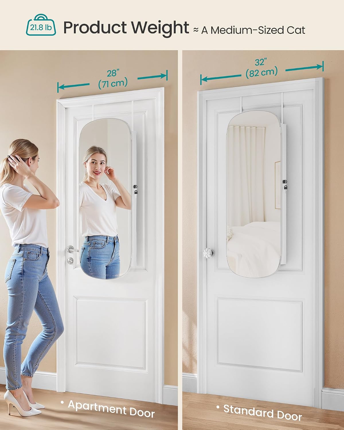 songmics jewelry organizer, led jewelry cabinet, wall/door mounted, side view