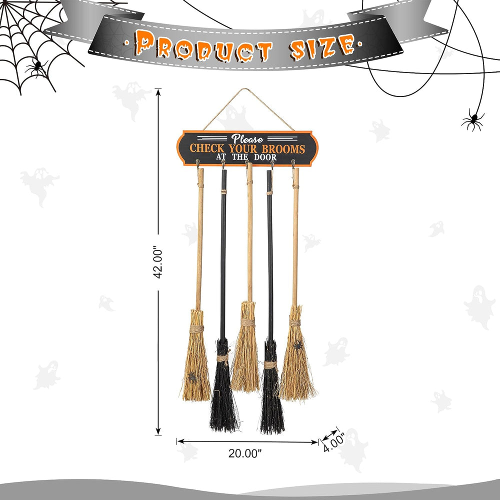 Glitzhome 42”H Halloween Porch Decoration Broom Parking Sign with 5 Wooden Wi...