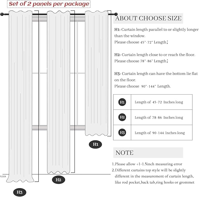 White Blackout Curtains 96 Inches Long 2 Panel Burg - Image 9