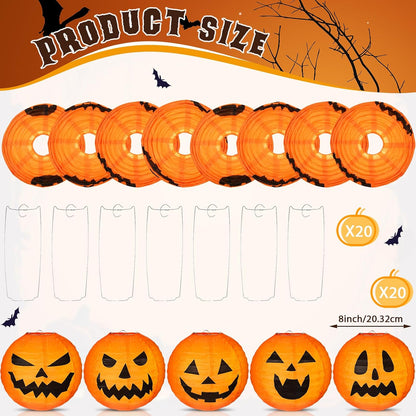Retisee 20 Pcs 8 Inch Halloween Pumpkin Paper Lanterns Jack O Lantern