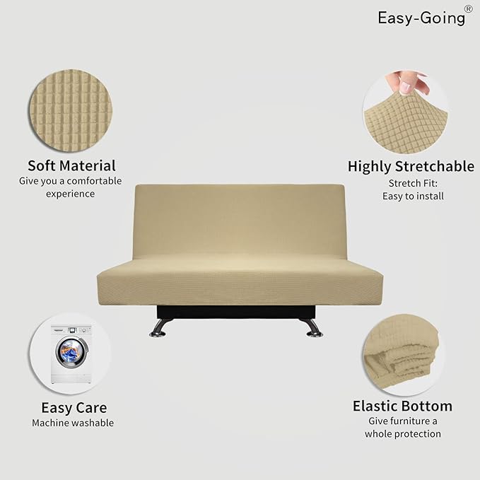 Easy-Going Stretch Futon Slipcover Armless Futon Bed Cover Furniture Protector - Image 3