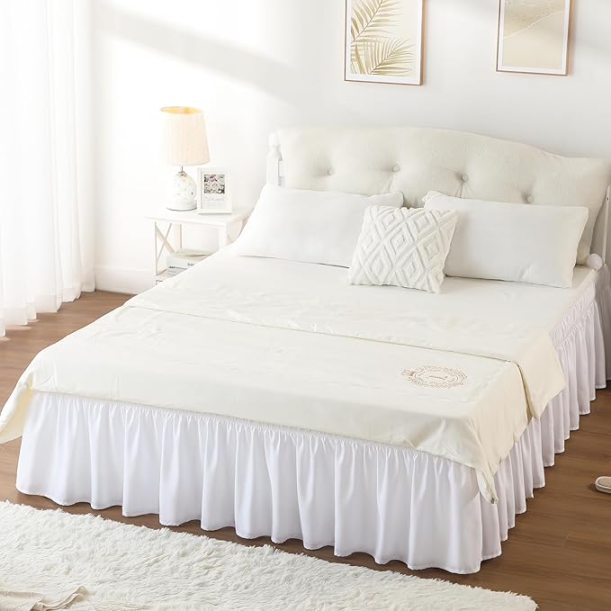 RIMELA Queen Bed Skirt 14 Inch Drop White, Wrap Around Elastic Bed Skirts Queen - Image 6