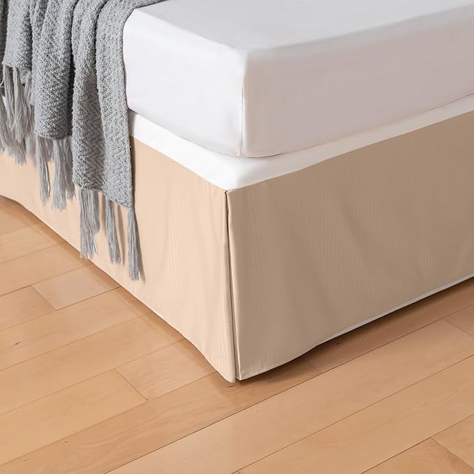 Full Bed Skirt, Grid Plaid Soft Quadruple Pleated Ruffle Bed Skirt, Tailored by TSUTOMI