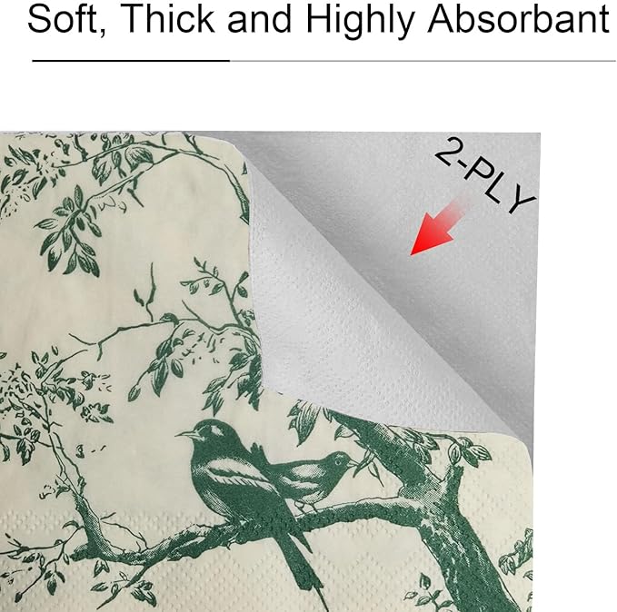 100 Pack Sage Green Paper Cocktail Napkins, Special Birds and Tree Decorative - Image 3