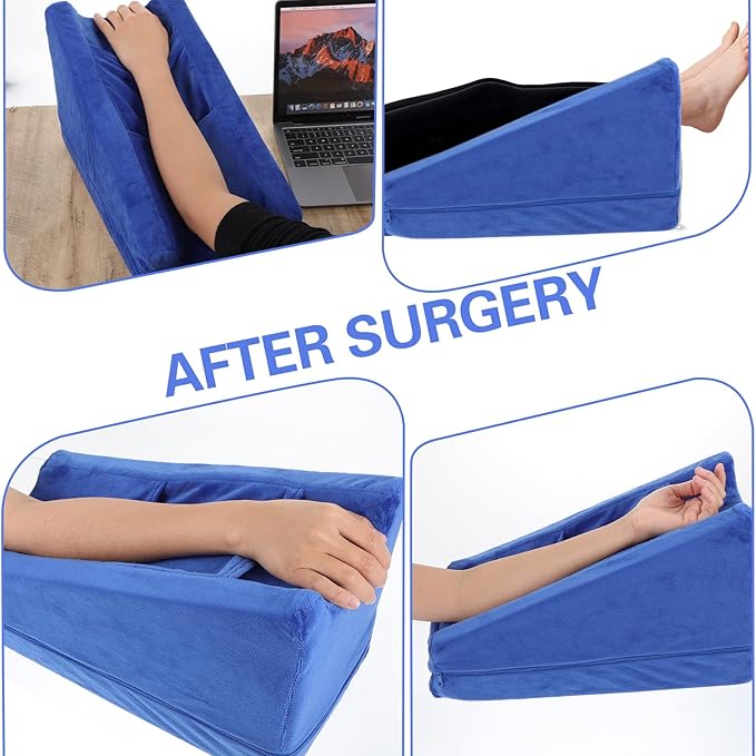 Gray Arm Elevation Pillow with 2 Pockets, Soft Ergonomic Support Pillow - Image 4