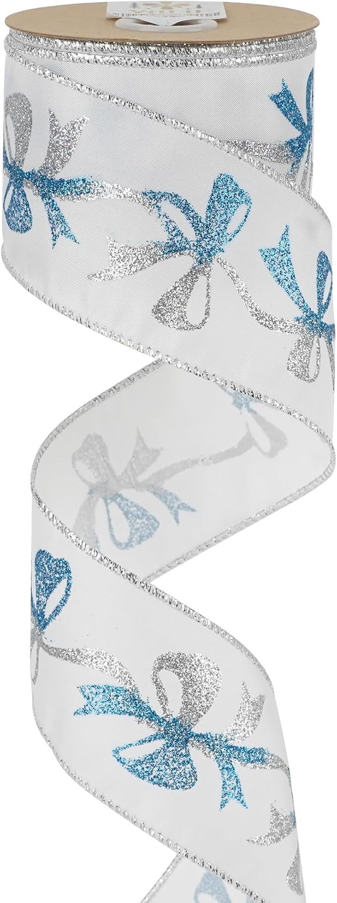 MEEDEE Blue and Silver Christmas Ribbon 2.5 Inch White Satin Ribbons by MEEDEE