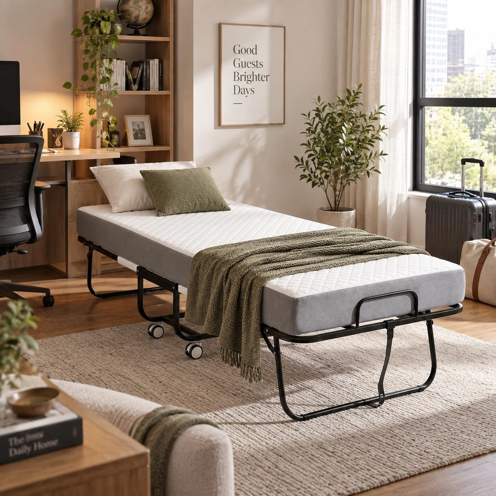 Twin Folding Bed with Mattress, 75"x 38" Foldable Bed for Adults,Fo...