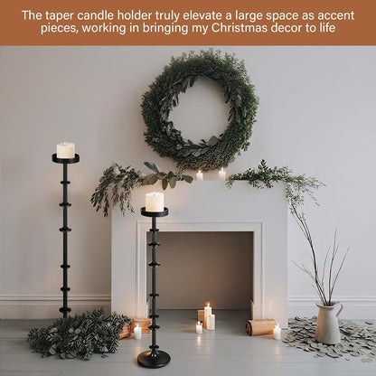 Maxdot Black Metal Pillar Candle Holder 36" 29" Tall Decorative Taper Candle Stand Set of 2 Floor Candlestick Holder Large Metal Black for Christmas Halloween Living Room