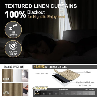 IVAPUPU Sand Pinch Pleated Full Blackout Linen Curtains - Image 2
