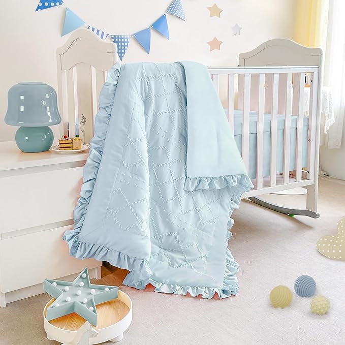 Wowelife Mini Crib Bedding Set for Girls, 3 Piece Tufted Jacquard Ruffle Fringe - Image 8