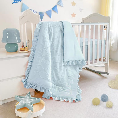 Wowelife Mini Crib Bedding Set for Girls, 3 Piece Tufted Jacquard Ruffle Fringe - Image 8