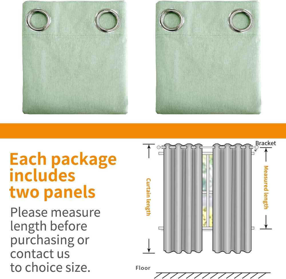 YoungsTex Light Sage Green Linen Blackout Curtains 63 Inch Long 2 Panels