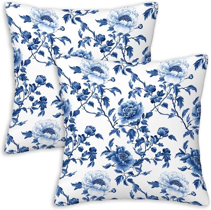 Chinoiserie Floral Throw Pillow Cover 18x18 Set of 2, Cushion Case by Unknown