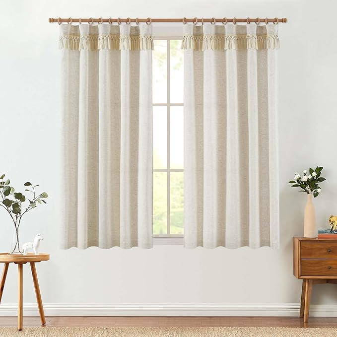 jinchan Linen Curtains for Living Room Bedroom Light Filtering Semi Sheer - Image 2