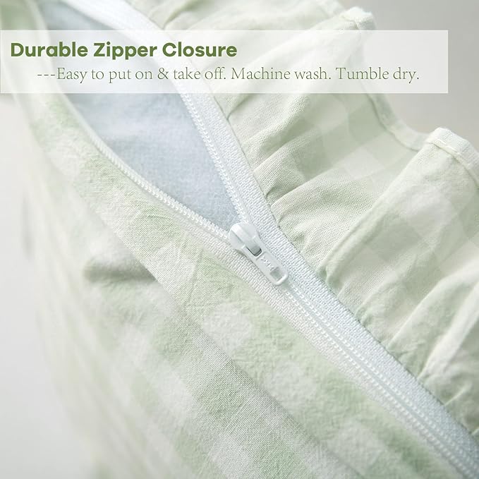 2 Pack Pile Green White Plaid Ruffle Gingham Lumbar Throw Pillow Covers - Image 5