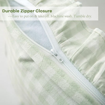 2 Pack Pile Green Gingham Ruffle Euro Square Throw Pillow Covers, 100% Washed - Image 4