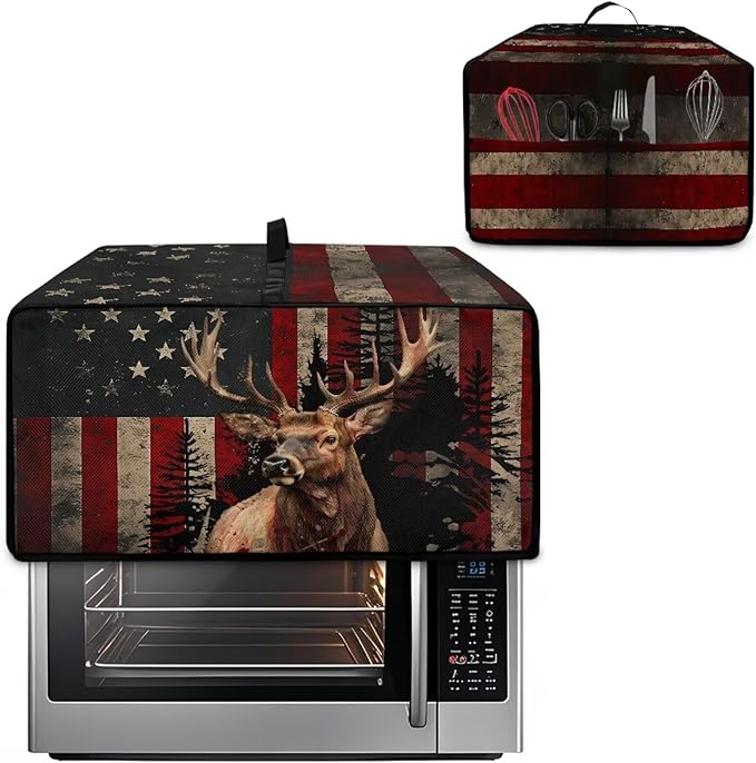 Vintage Deer Elk Print Microwave Oven Cover Waterproof Dust Cover - Image 2